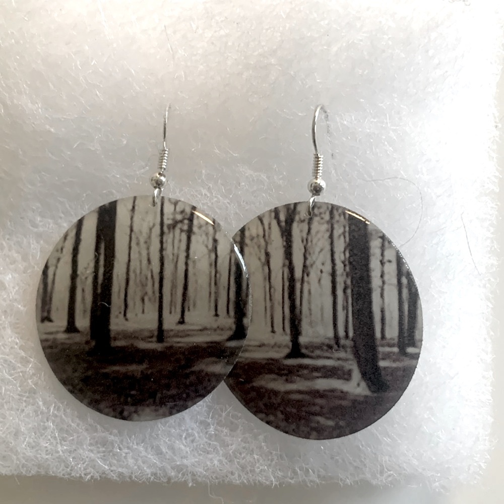 Forest scene resin and sterling silver earrings